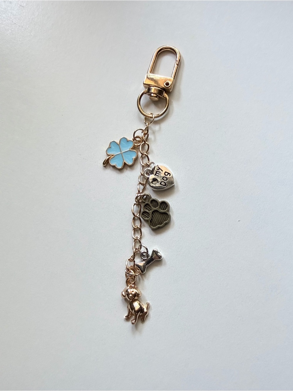 Dog Paw & Charm Keychain - Blue Clover Accent